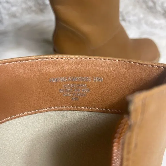 Steve Madden Fantasy Leather Tan  Square Toe Mid-Calf platform block heels SZ10M