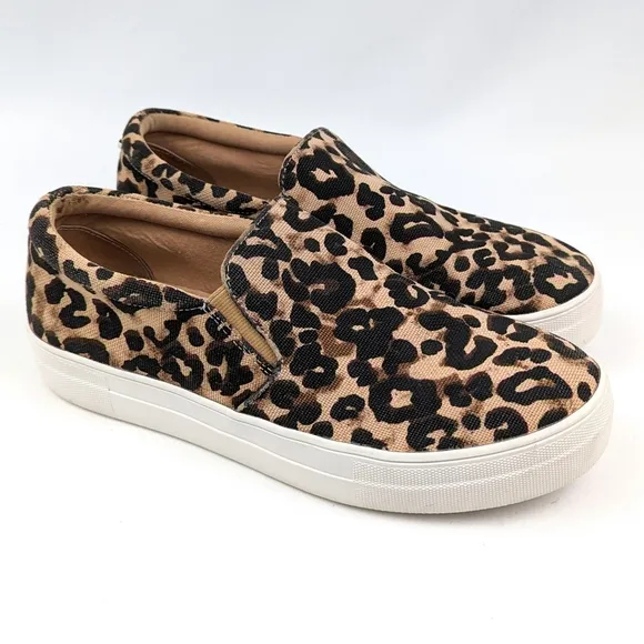 Steve Madden Gills Platform Sneaker Leopard Print Slip On Tan Black size 10