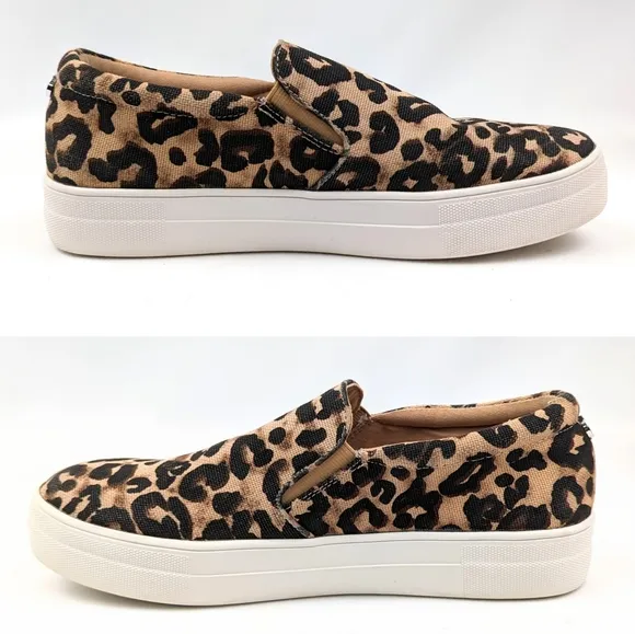 Steve Madden Gills Platform Sneaker Leopard Print Slip On Tan Black size 10