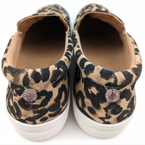 Steve Madden Gills Platform Sneaker Leopard Print Slip On Tan Black size 10
