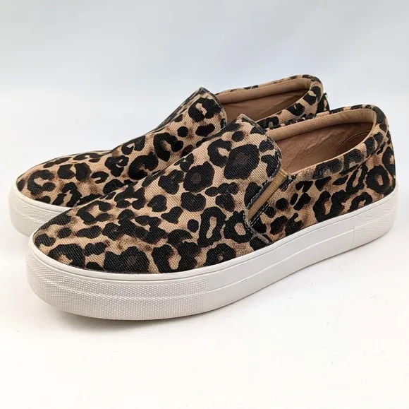 Steve Madden Gills Platform Sneaker Leopard Print Slip On Tan Black size 10
