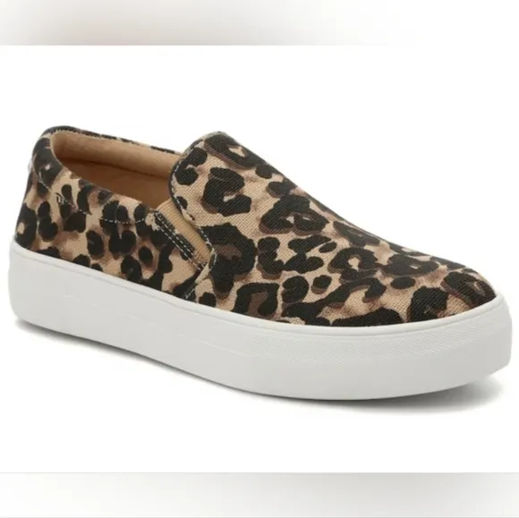 Steve Madden Gills Platform Sneaker Leopard Print Slip On Tan Black size 10