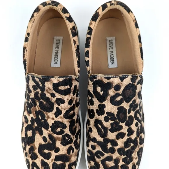 Steve Madden Gills Platform Sneaker Leopard Print Slip On Tan Black size 10