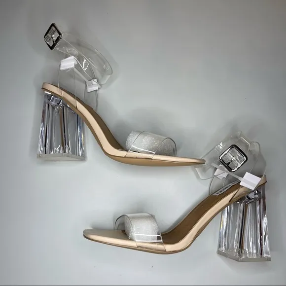 Steve Madden Hundred Clear Ankle Strap Block Heels