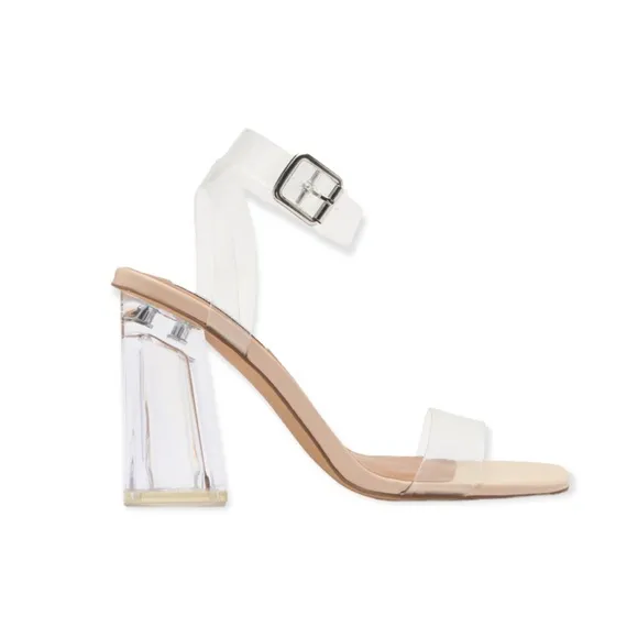 Steve Madden Hundred Clear Ankle Strap Block Heels