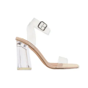 Steve Madden Hundred Clear Ankle Strap Block Heels