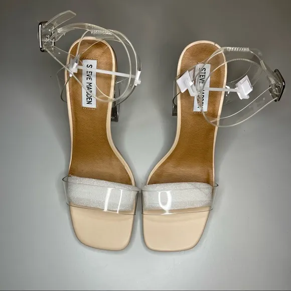 Steve Madden Hundred Clear Ankle Strap Block Heels