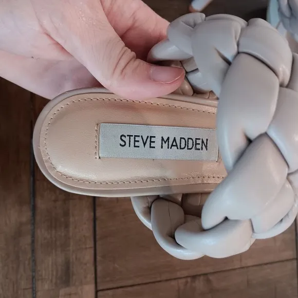Steve Madden Kenley Heels Womens Sz 6M Open Toe Pump Braided Strap Taupe NWOB