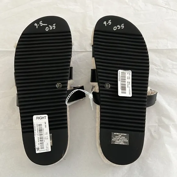 STEVE MADDEN MAYVEN FAUX FUR BLACK LEATHER SANDALS