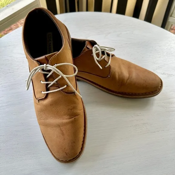 STEVE MADDEN, MENS HARPOON, TAN LEATHER OXFORDS. LACE-UP, SIZE 12