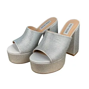 Steve Madden Silver Rhinestone Dressy Peep-Toe Platform Block Heels Size 7M