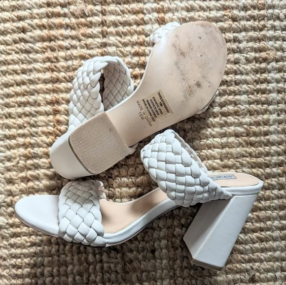Steve Madden Tangle Off-White Woven Block High Heel Size 10