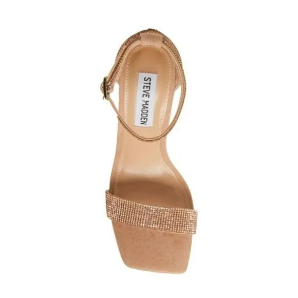 Steve Madden Tia Rhinestone Blush Block Heels Size 6.5 NWT