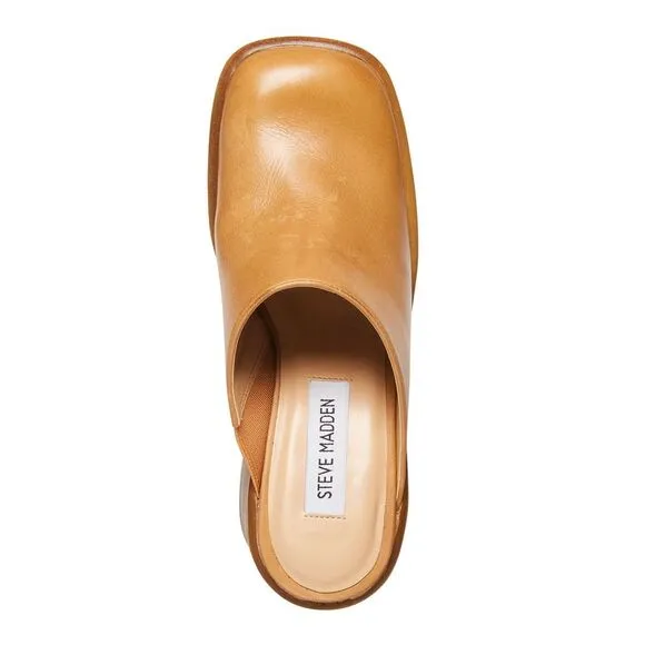 STEVE MADDEN Womens Brown 1&quot; Platform Flirtie Slip On Leather Clogs 10 M