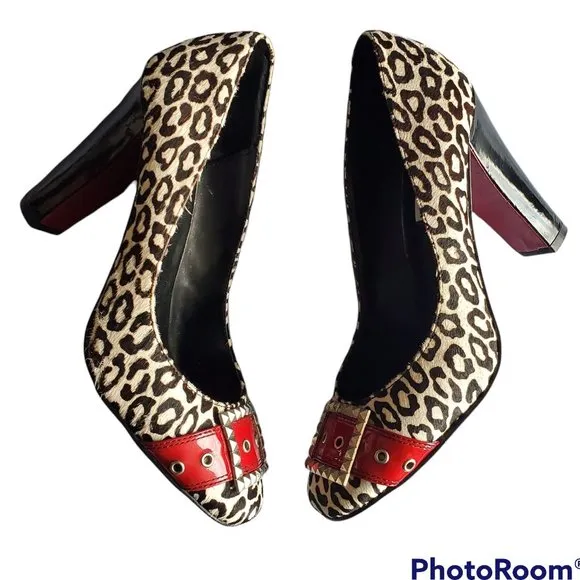 Steve Madden Women's Mindy Leopard Print Faux Fur Block Heel Stiletto Size 9.5M