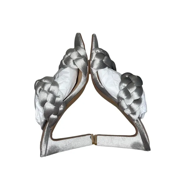 Steven New York Silver Jeanie Braided Strap Velvet Block Heels