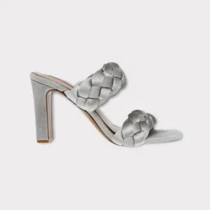 Steven New York Silver Jeanie Braided Strap Velvet Block Heels