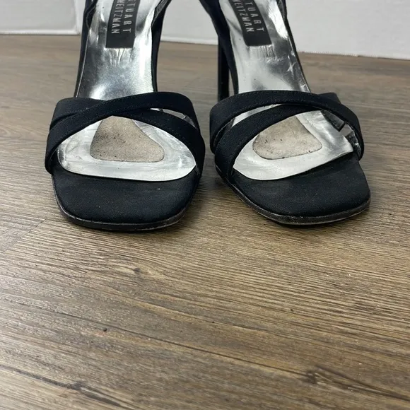 Stewart Weitzman Women’s Black Delovely Open Toe Strappy Heels, size 9.5