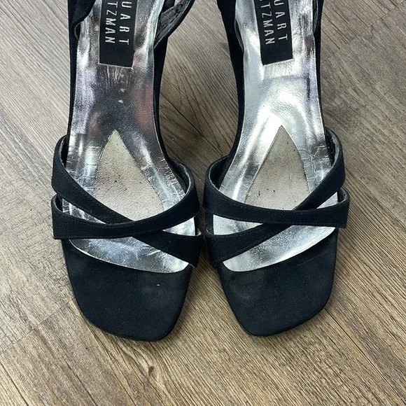 Stewart Weitzman Women’s Black Delovely Open Toe Strappy Heels, size 9.5