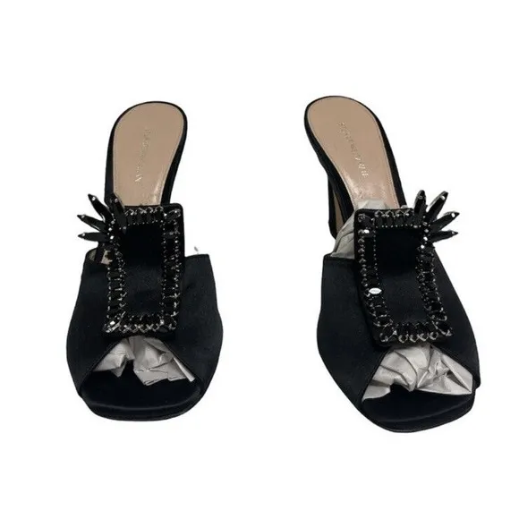 STUART WEITZMAN 8 Black Satin Peep Toe D'orsay Bow Pumps Heels BRAND NEW $575‎