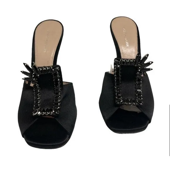 STUART WEITZMAN 8 Black Satin Peep Toe D'orsay Bow Pumps Heels BRAND NEW $575‎