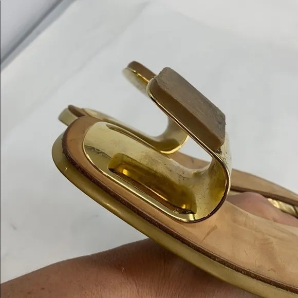 Stuart Weitzman 8.5 Gold Patent Leather Sandals