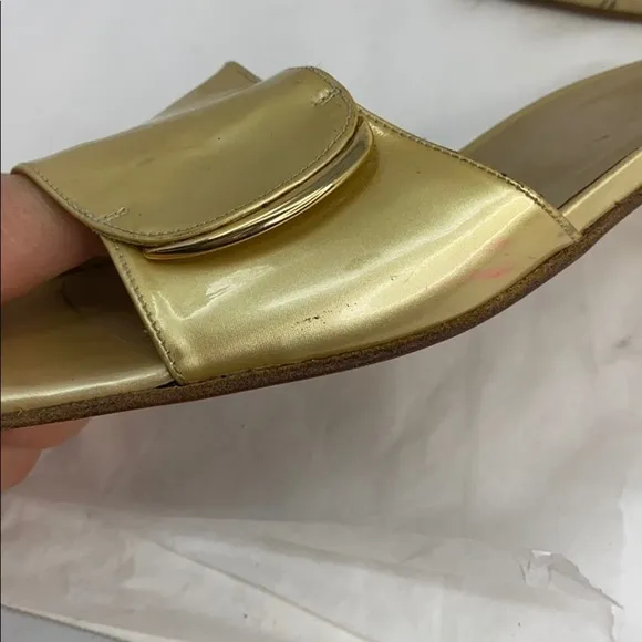 Stuart Weitzman 8.5 Gold Patent Leather Sandals