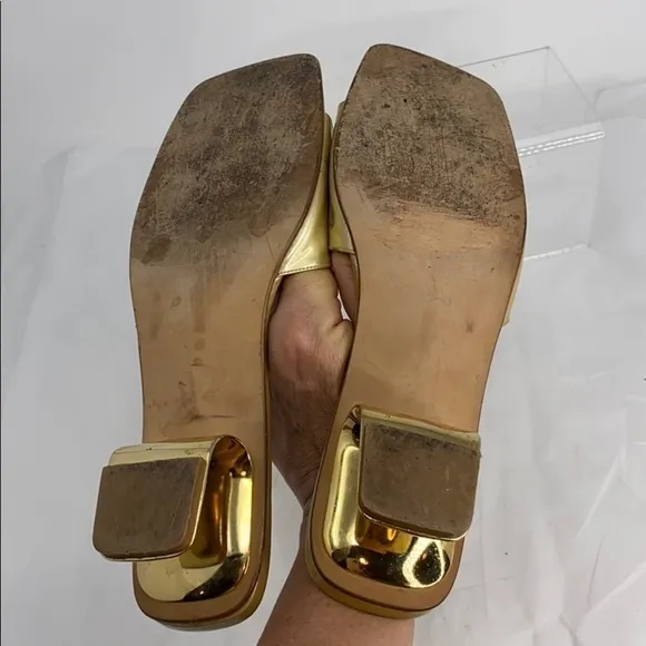 Stuart Weitzman 8.5 Gold Patent Leather Sandals