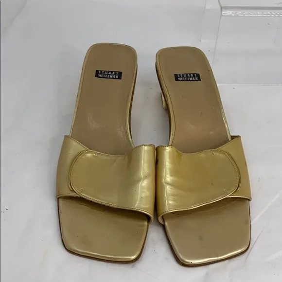 Stuart Weitzman 8.5 Gold Patent Leather Sandals