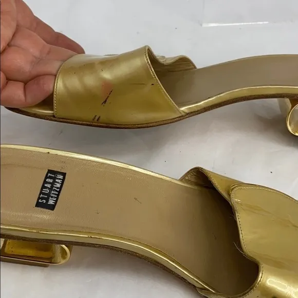 Stuart Weitzman 8.5 Gold Patent Leather Sandals