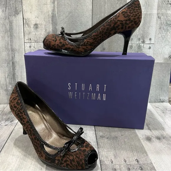 STUART WEITZMAN Animal Print Open Toe Pumps Heels Size 6.5N