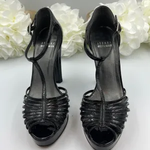 STUART Weitzman black ankle straps platform heels, size 6.5