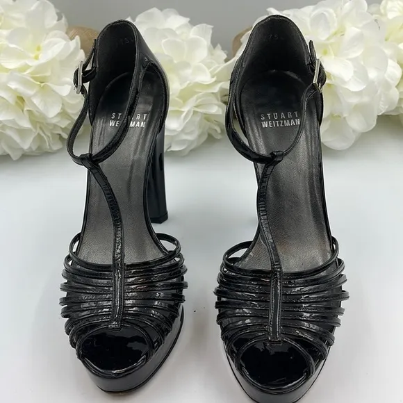 STUART Weitzman black ankle straps platform heels, size 6.5