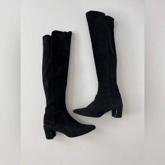 STUART WEITZMAN Black Suede 5050 Over The Knee Boot, Mid Heel Pointed Toe size10