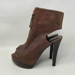 Stuart Weitzman Brown Leather Cage Zip Open Toe Heels, Women’s Size 7M