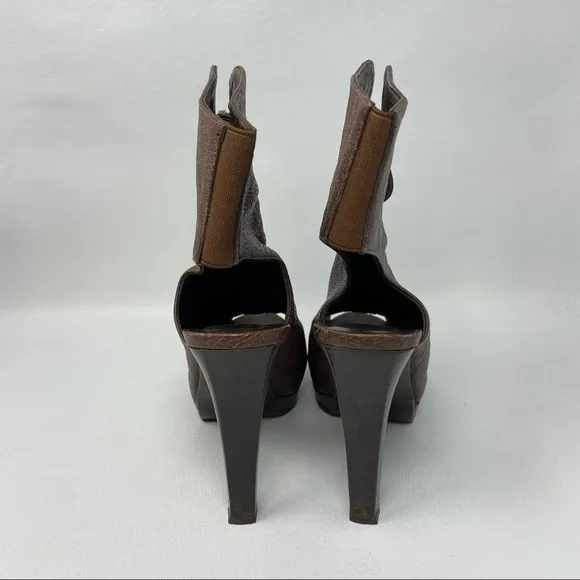 Stuart Weitzman Brown Leather Cage Zip Open Toe Heels, Women’s Size 7M