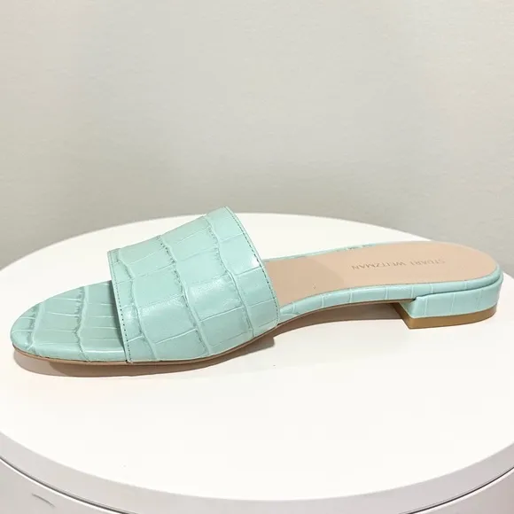 🌹STUART WEITZMAN🌹 Catherine Croc-Effect Leather Slides Size: 6.5