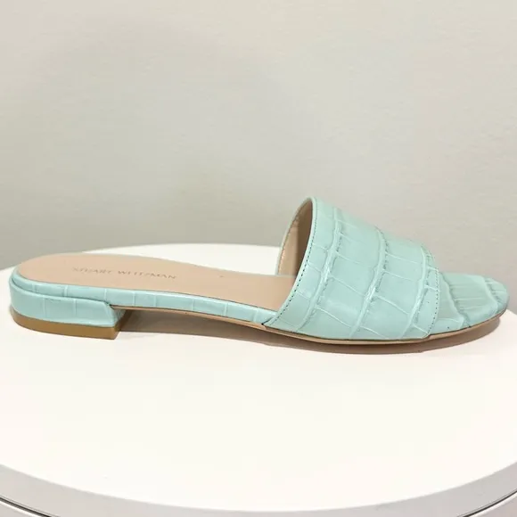 🌹STUART WEITZMAN🌹 Catherine Croc-Effect Leather Slides Size: 6.5