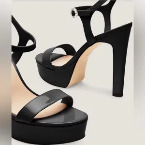 STUART WEITZMAN Dazzle 130 black patent open toe‎ pearl buckle Platform heels