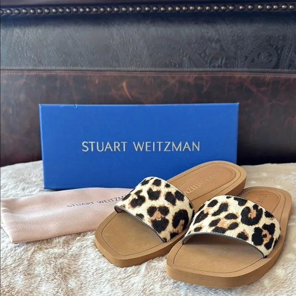 Stuart Weitzman Delilah Cheetah Hair Calf Slides