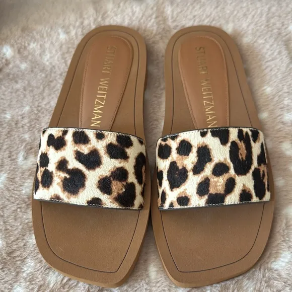 Stuart Weitzman Delilah Cheetah Hair Calf Slides
