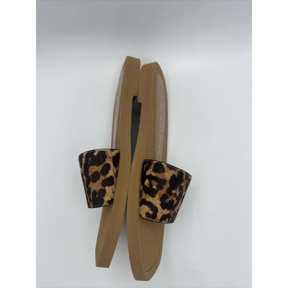 Stuart Weitzman Delilah Leopard Print Calf Hair Sandal Slides Sz 8B New W/O Tag