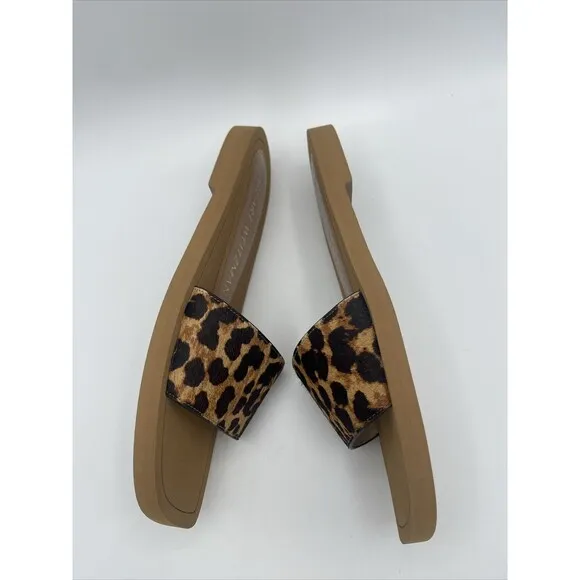 Stuart Weitzman Delilah Leopard Print Calf Hair Sandal Slides Sz 8B New W/O Tag