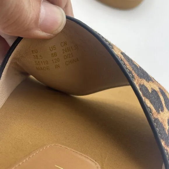 Stuart Weitzman Delilah Leopard Print Calf Hair Sandal Slides Sz 8B New W/O Tag