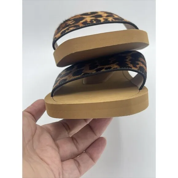 Stuart Weitzman Delilah Leopard Print Calf Hair Sandal Slides Sz 8B New W/O Tag