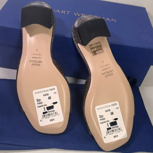 STUART WEITZMAN Devlin Leather Glimmer Slides casual formal party summer wedding