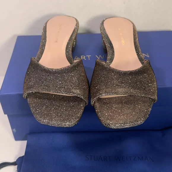 STUART WEITZMAN Devlin Leather Glimmer Slides casual formal party summer wedding