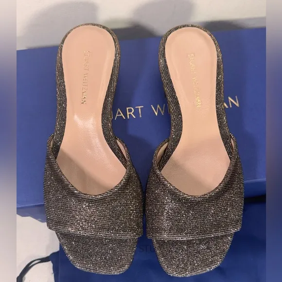STUART WEITZMAN Devlin Leather Glimmer Slides casual formal party summer wedding