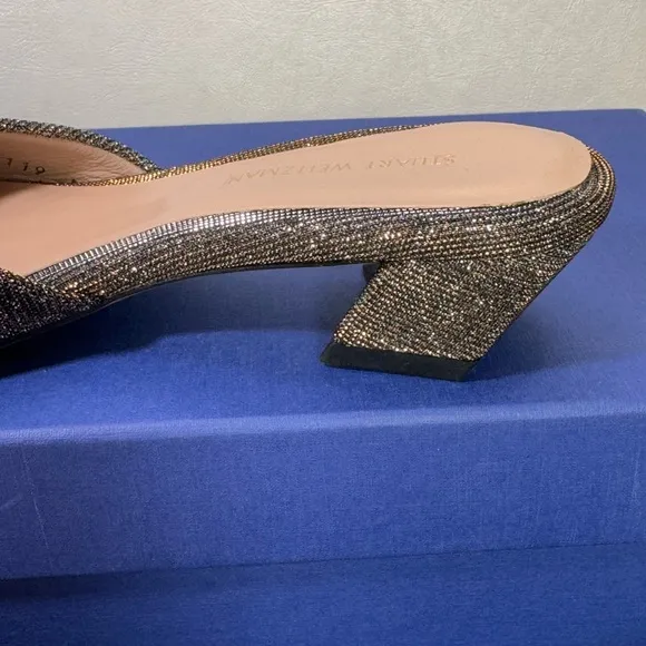 STUART WEITZMAN Devlin Leather Glimmer Slides casual formal party summer wedding