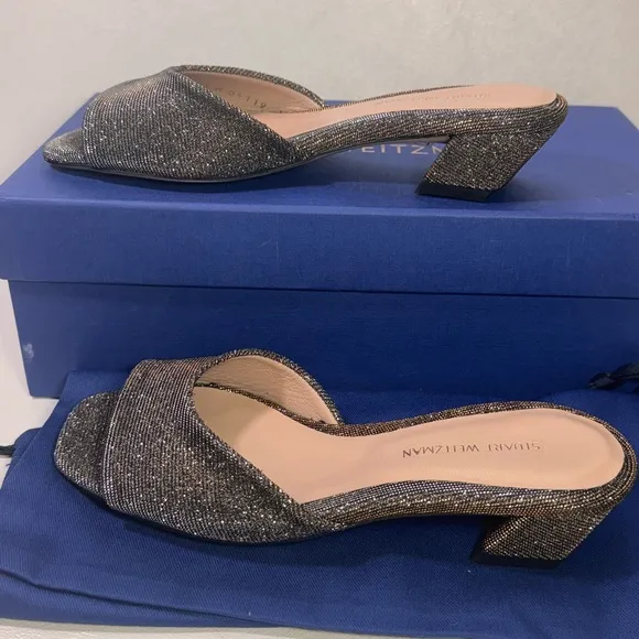 STUART WEITZMAN Devlin Leather Glimmer Slides casual formal party summer wedding